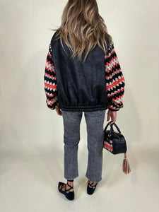 Bomber con maniche crochet I NERO