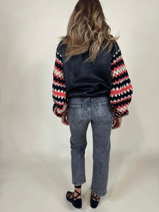 Bomber con maniche crochet I NERO