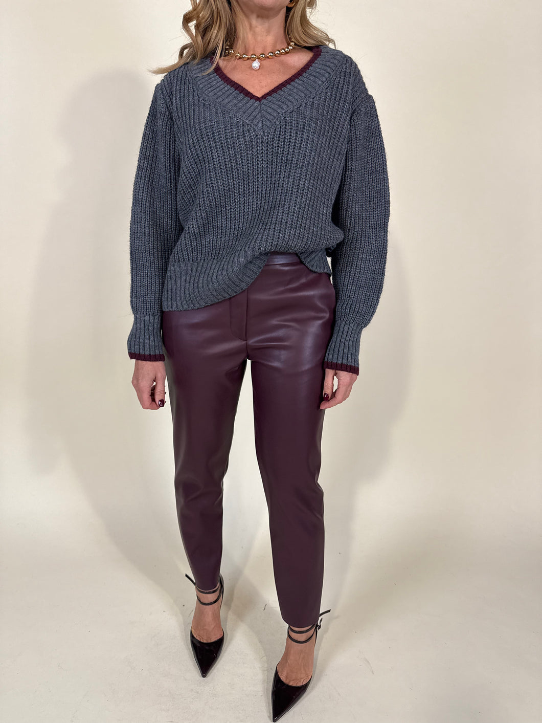 Maglia V rigata I Grigia